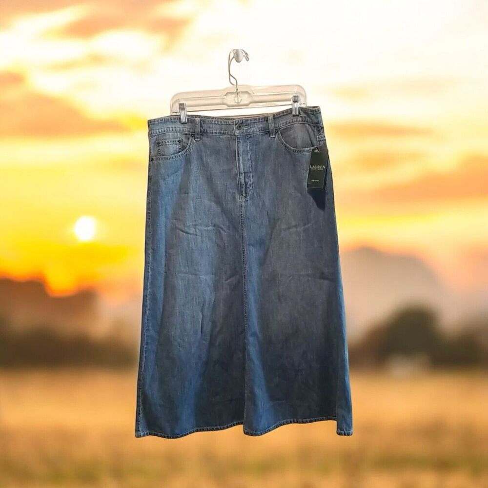 Vtg 90s‎ Ralph Lauren Jeans Co Maxi Denim 5 Pocket Jean Skirt Sz 14 Logo NWT